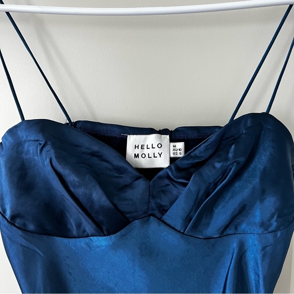 NWT Hello Molly STRUT ALL NIGHT DRESS Blue Satin Mini Dress - Picture 5 of 6